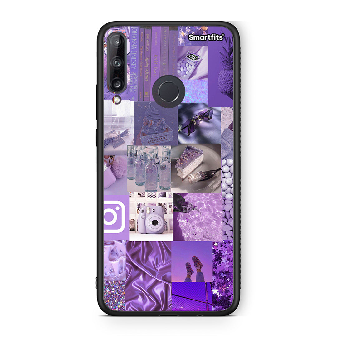 Huawei P40 Lite E Purple Aesthetic Collage θήκη από τη Smartfits με σχέδιο στο πίσω μέρος και μαύρο περίβλημα | Smartphone case with colorful back and black bezels by Smartfits