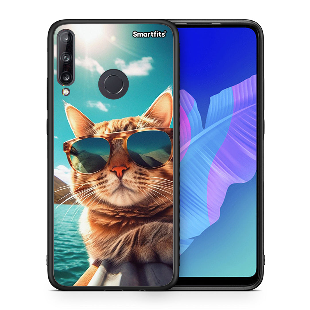 Θήκη Huawei P40 Lite E Summer Cat από τη Smartfits με σχέδιο στο πίσω μέρος και μαύρο περίβλημα | Huawei P40 Lite E Summer Cat case with colorful back and black bezels