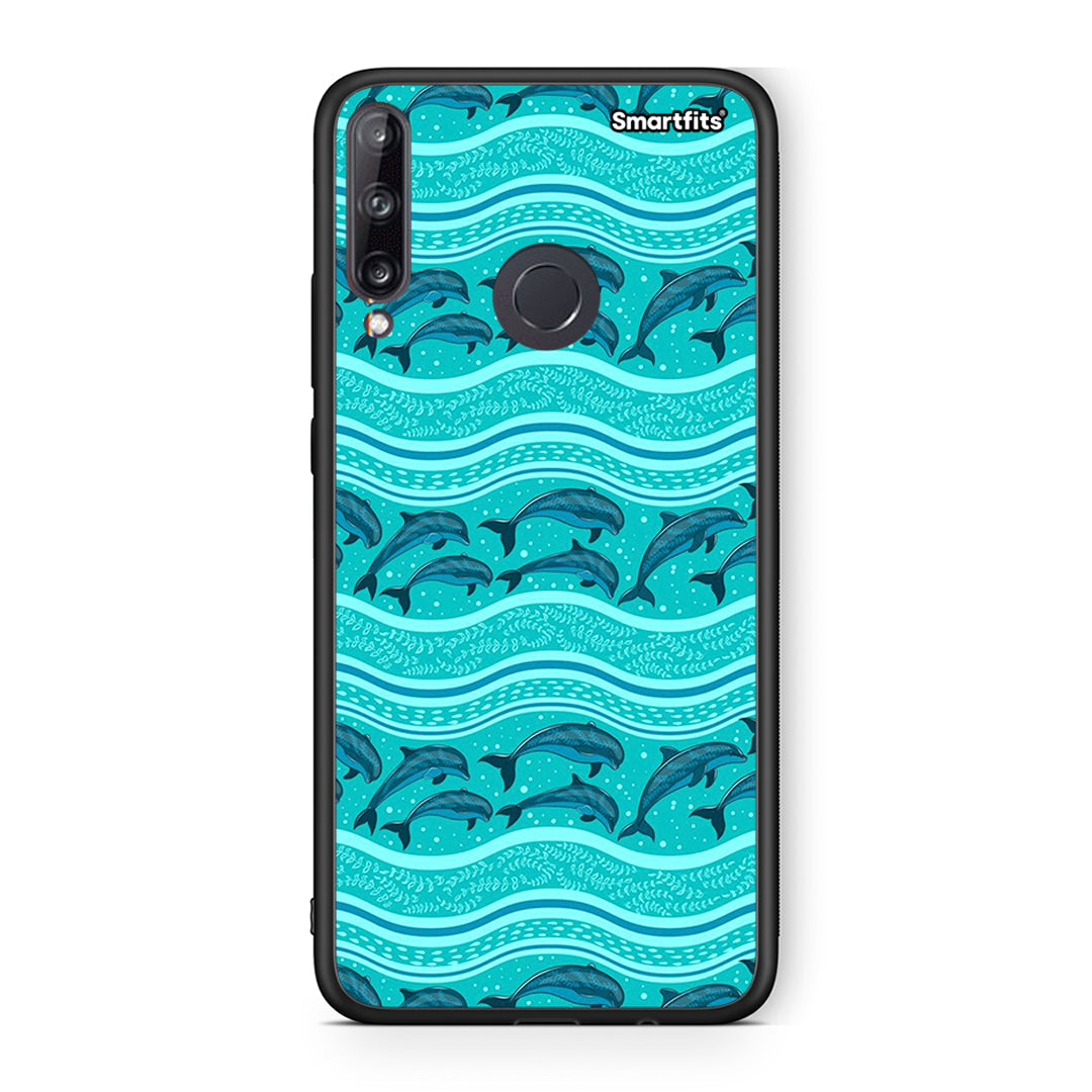 Huawei P40 Lite E Swimming Dolphins θήκη από τη Smartfits με σχέδιο στο πίσω μέρος και μαύρο περίβλημα | Smartphone case with colorful back and black bezels by Smartfits