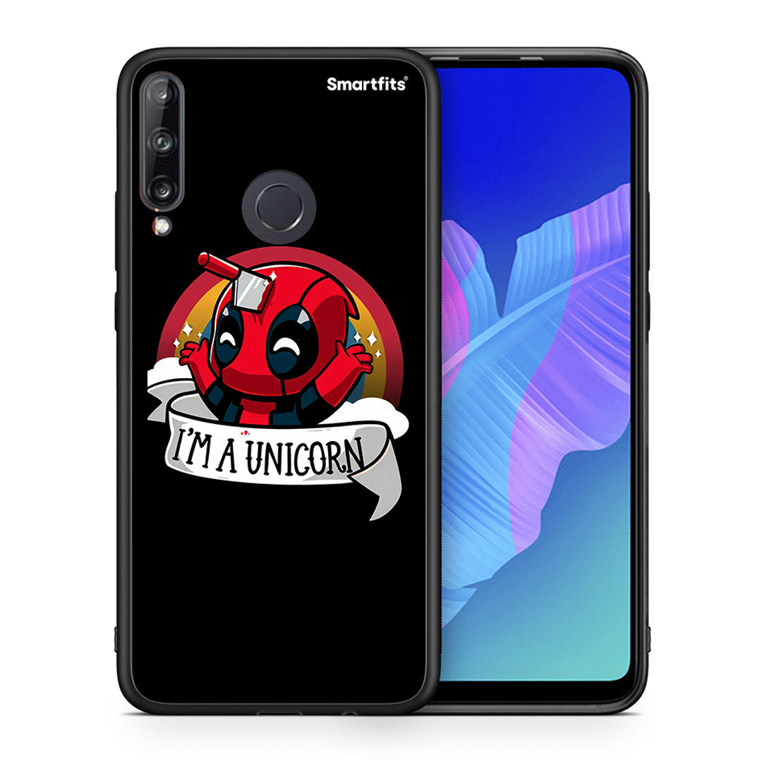 Θήκη Huawei P40 Lite E Unicorn Deadpool από τη Smartfits με σχέδιο στο πίσω μέρος και μαύρο περίβλημα | Huawei P40 Lite E Unicorn Deadpool case with colorful back and black bezels