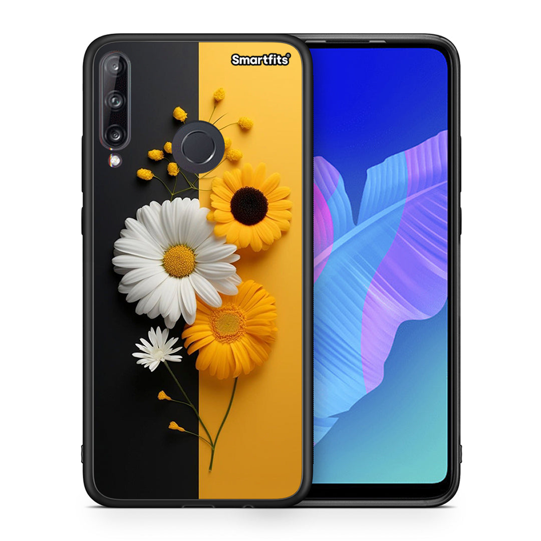 Θήκη Huawei P40 Lite E Yellow Daisies από τη Smartfits με σχέδιο στο πίσω μέρος και μαύρο περίβλημα | Huawei P40 Lite E Yellow Daisies case with colorful back and black bezels