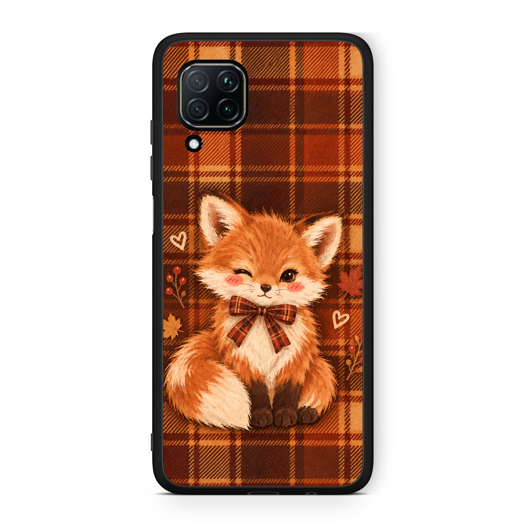 Θήκη Huawei P40 Lite Fox on Autumn Tartan από τη Smartfits με σχέδιο στο πίσω μέρος και μαύρο περίβλημα | Huawei P40 Lite Fox on Autumn Tartan case with colorful back and black bezels
