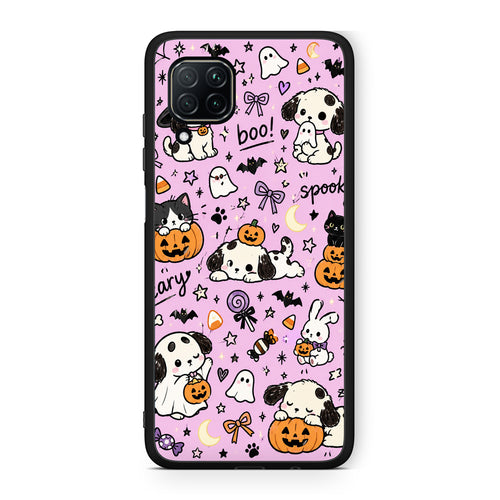 Θήκη Huawei P40 Lite Halloween Puppies and Friends on Lilac από τη Smartfits με σχέδιο στο πίσω μέρος και μαύρο περίβλημα | Huawei P40 Lite Halloween Puppies and Friends on Lilac case with colorful back and black bezels
