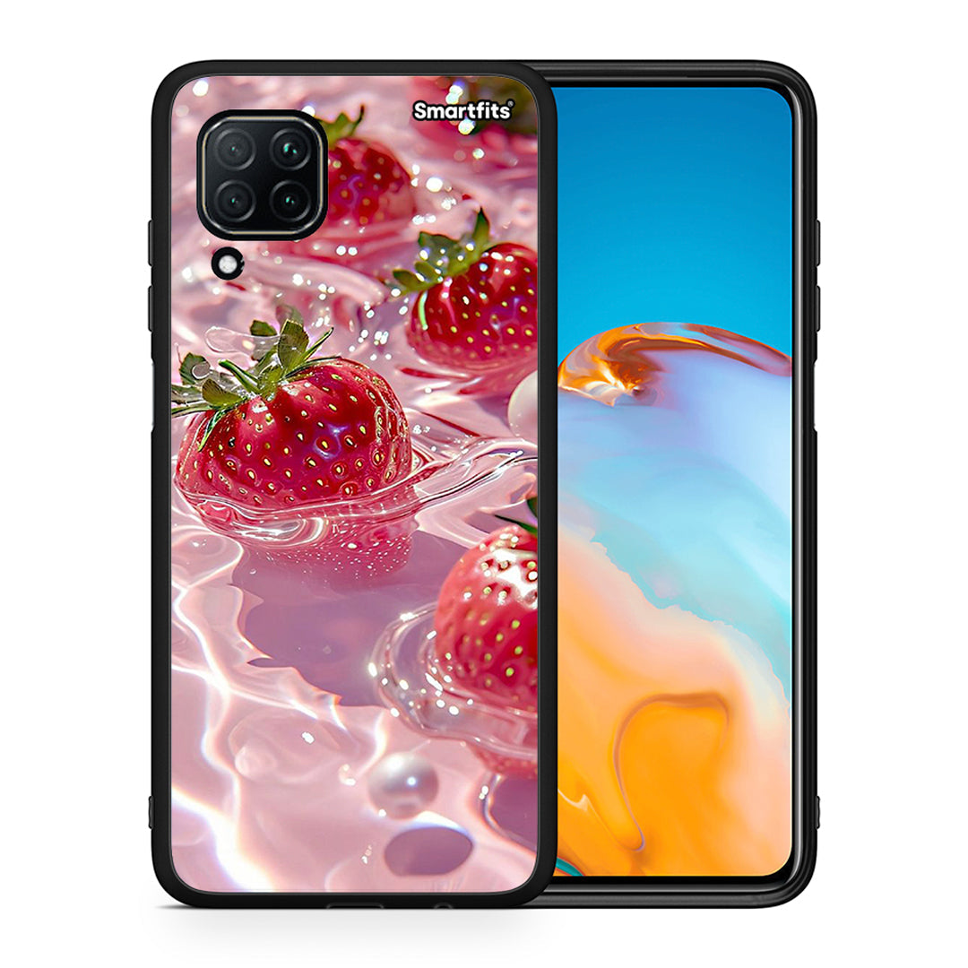 Θήκη Huawei P40 Lite Juicy Strawberries από τη Smartfits με σχέδιο στο πίσω μέρος και μαύρο περίβλημα | Huawei P40 Lite Juicy Strawberries case with colorful back and black bezels