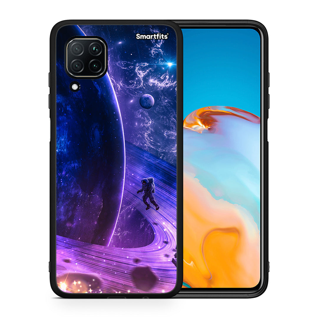 Θήκη Huawei P40 Lite Lost Astronaut από τη Smartfits με σχέδιο στο πίσω μέρος και μαύρο περίβλημα | Huawei P40 Lite Lost Astronaut case with colorful back and black bezels