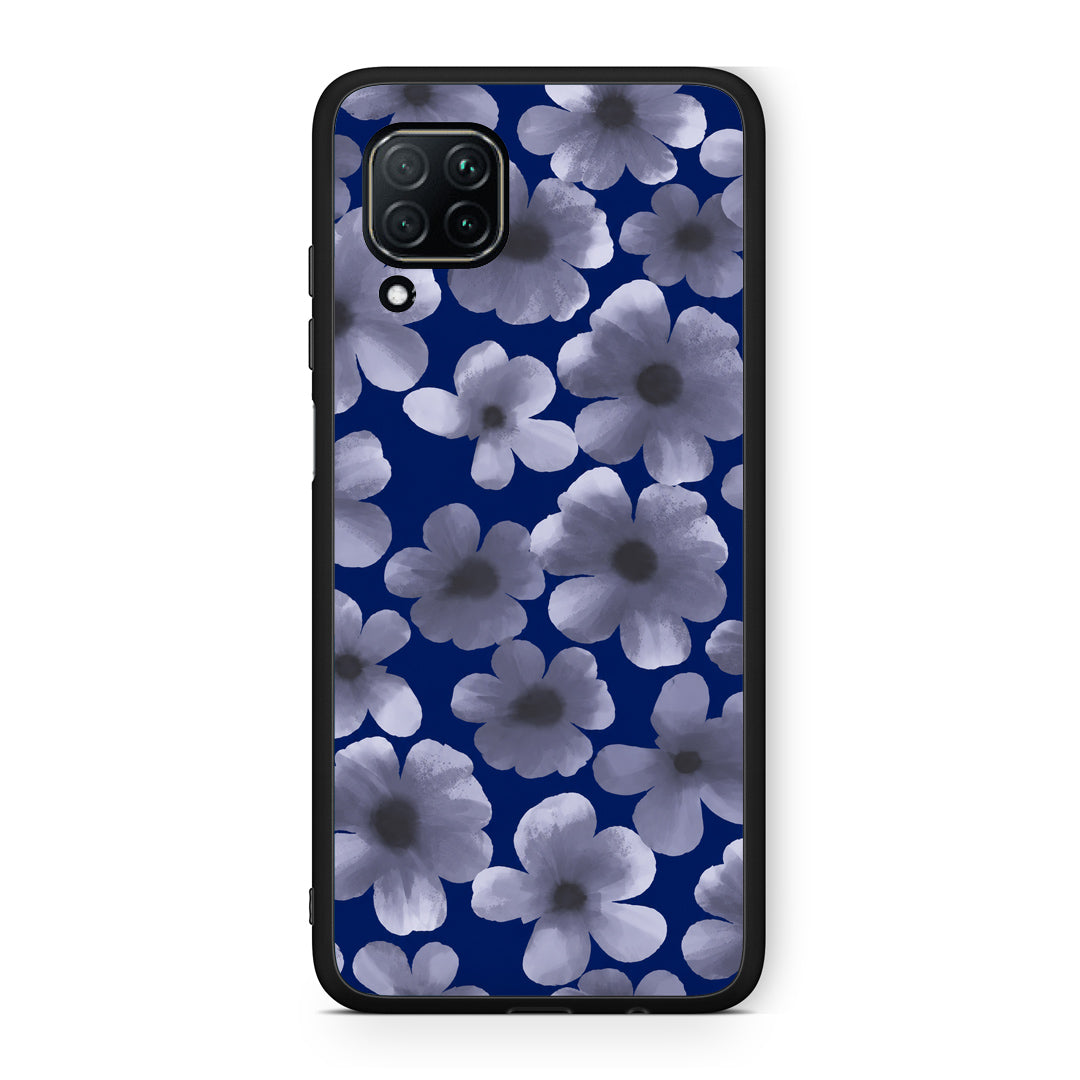 Θήκη Huawei P40 Lite Pale Blue Flowers on Navy από τη Smartfits με σχέδιο στο πίσω μέρος και μαύρο περίβλημα | Huawei P40 Lite Pale Blue Flowers on Navy case with colorful back and black bezels