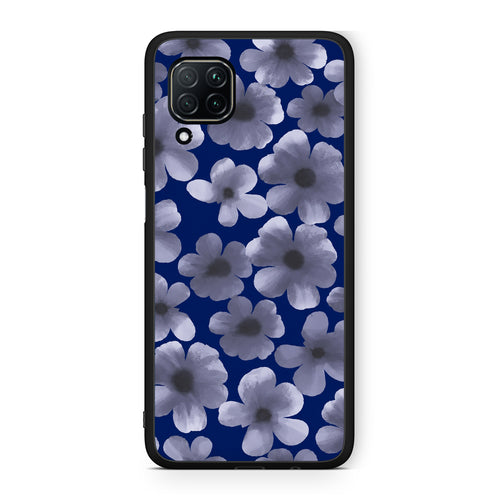 Θήκη Huawei P40 Lite Pale Blue Flowers on Navy από τη Smartfits με σχέδιο στο πίσω μέρος και μαύρο περίβλημα | Huawei P40 Lite Pale Blue Flowers on Navy case with colorful back and black bezels