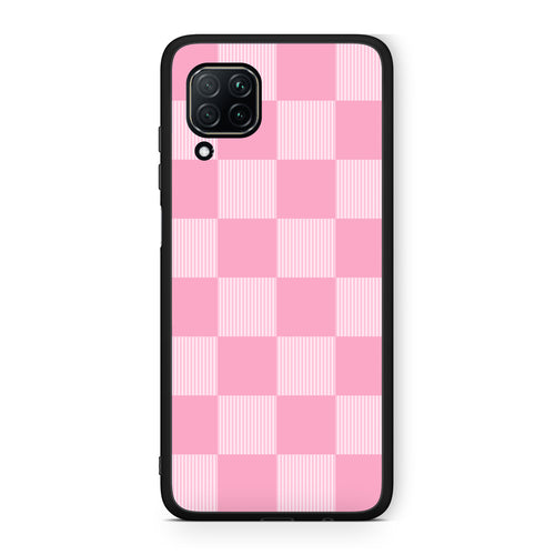 Θήκη Huawei P40 Lite Pink and White Striped Checks από τη Smartfits με σχέδιο στο πίσω μέρος και μαύρο περίβλημα | Huawei P40 Lite Pink and White Striped Checks case with colorful back and black bezels