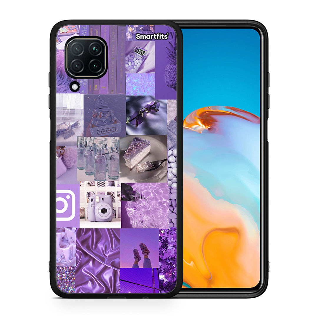 Θήκη Huawei P40 Lite Purple Aesthetic Collage από τη Smartfits με σχέδιο στο πίσω μέρος και μαύρο περίβλημα | Huawei P40 Lite Purple Aesthetic Collage case with colorful back and black bezels