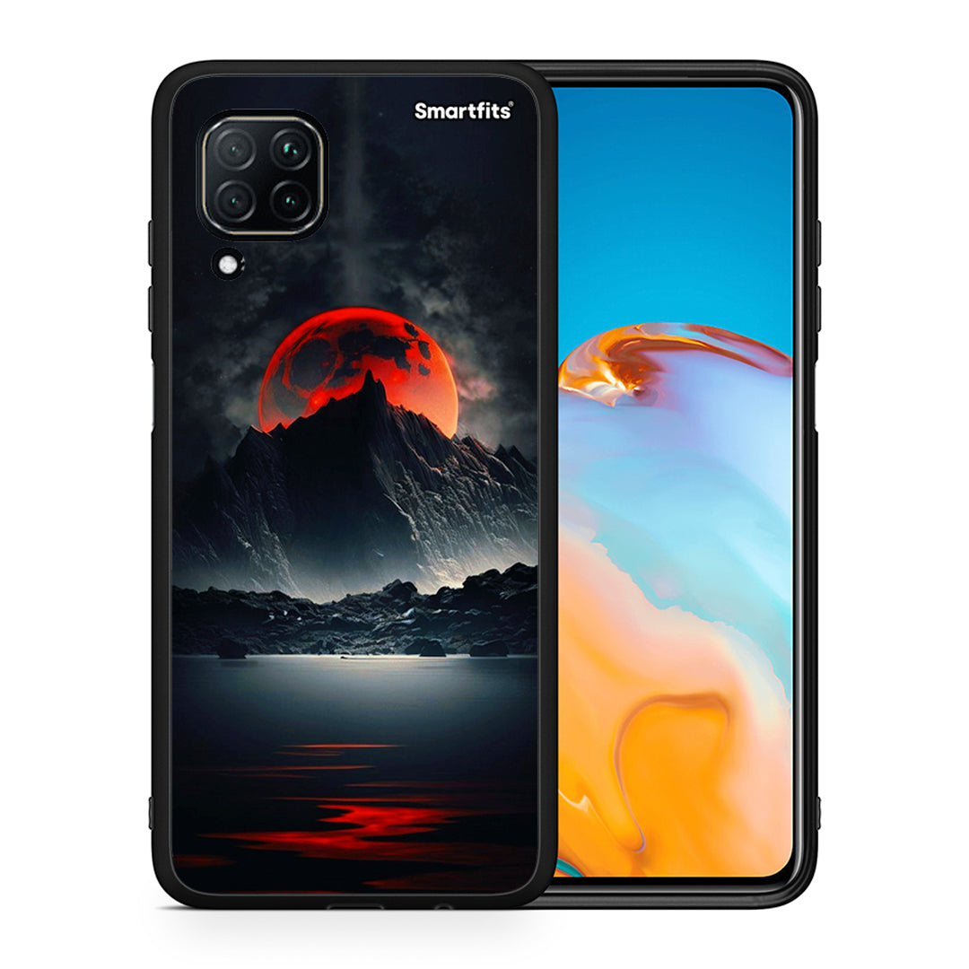 Θήκη Huawei P40 Lite Red Full Moon από τη Smartfits με σχέδιο στο πίσω μέρος και μαύρο περίβλημα | Huawei P40 Lite Red Full Moon case with colorful back and black bezels