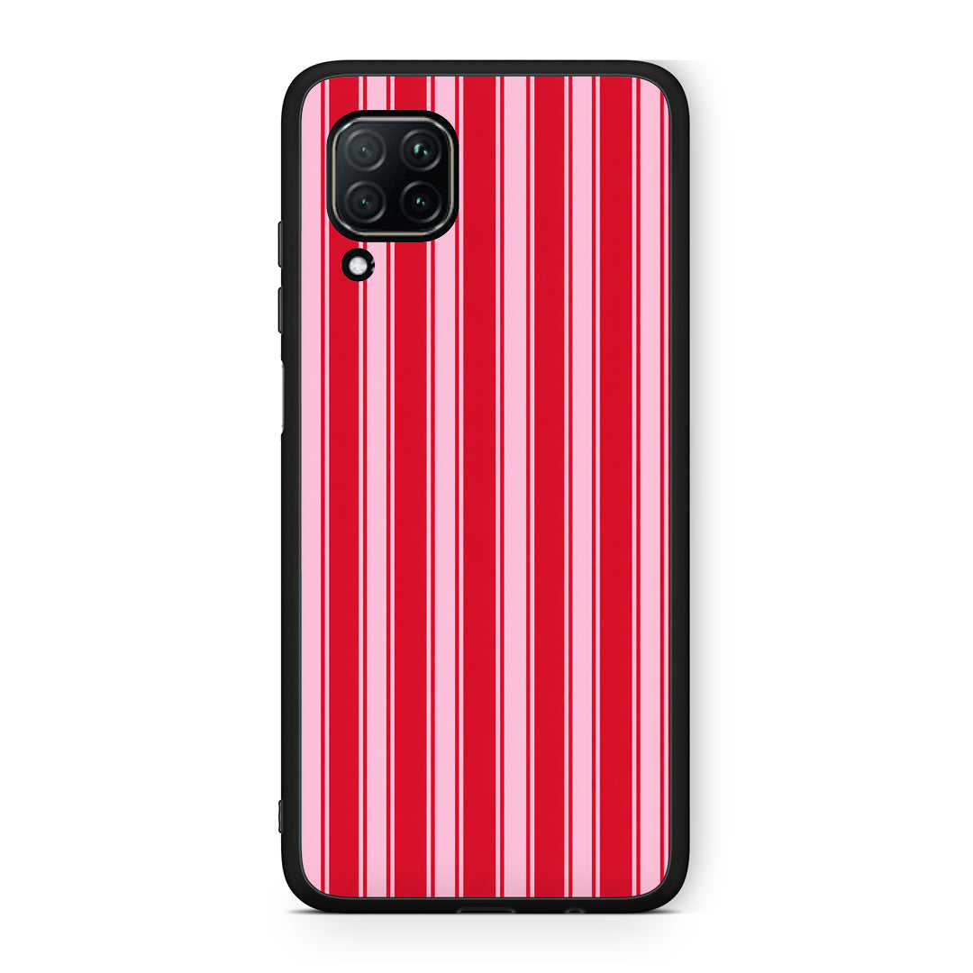 Θήκη Huawei P40 Lite Red and Pink Vertical Pinstripes από τη Smartfits με σχέδιο στο πίσω μέρος και μαύρο περίβλημα | Huawei P40 Lite Red and Pink Vertical Pinstripes case with colorful back and black bezels