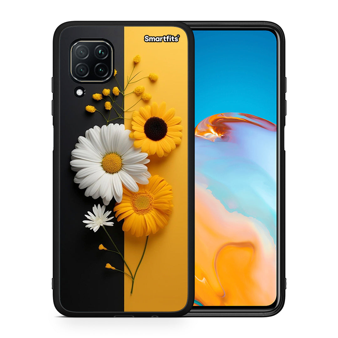 Θήκη Huawei P40 Lite Yellow Daisies από τη Smartfits με σχέδιο στο πίσω μέρος και μαύρο περίβλημα | Huawei P40 Lite Yellow Daisies case with colorful back and black bezels