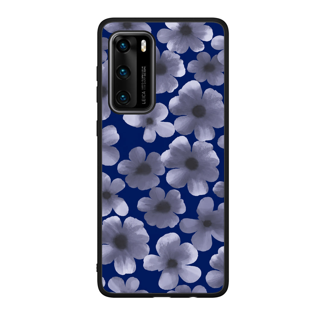 Θήκη Huawei P40 Pale Blue Flowers on Navy από τη Smartfits με σχέδιο στο πίσω μέρος και μαύρο περίβλημα | Huawei P40 Pale Blue Flowers on Navy case with colorful back and black bezels