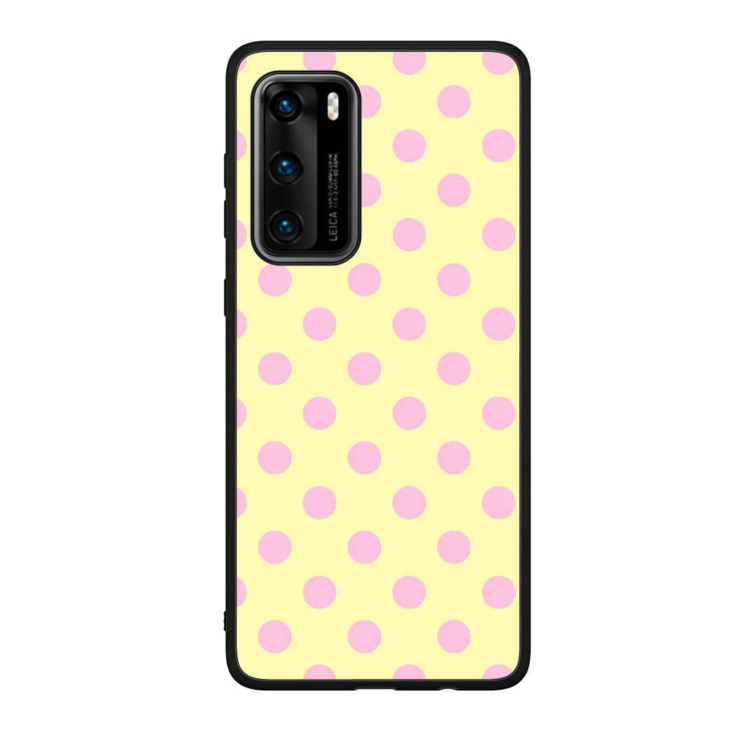 Θήκη Huawei P40 Pink Polka Dots on Yellow από τη Smartfits με σχέδιο στο πίσω μέρος και μαύρο περίβλημα | Huawei P40 Pink Polka Dots on Yellow case with colorful back and black bezels
