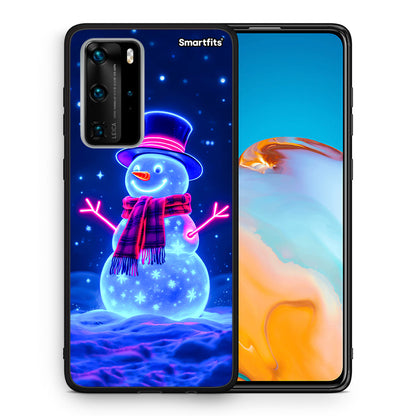 Θήκη Huawei P40 Pro Christmas Neon Snowman από τη Smartfits με σχέδιο στο πίσω μέρος και μαύρο περίβλημα | Huawei P40 Pro Christmas Neon Snowman case with colorful back and black bezels
