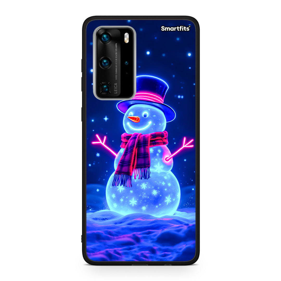 Huawei P40 Pro Christmas Neon Snowman θήκη από τη Smartfits με σχέδιο στο πίσω μέρος και μαύρο περίβλημα | Smartphone case with colorful back and black bezels by Smartfits
