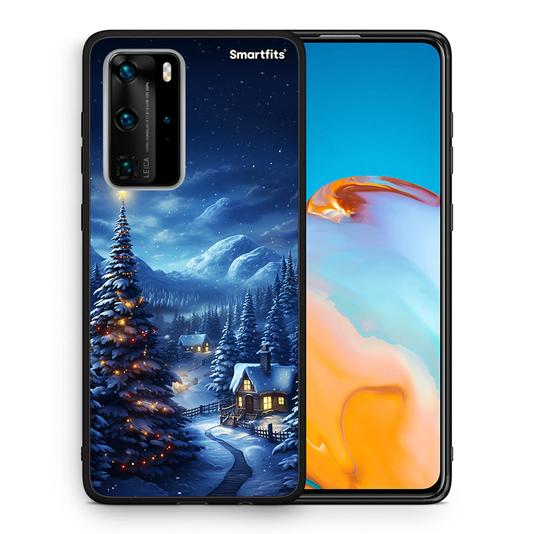 Θήκη Huawei P40 Pro Christmas Scenery από τη Smartfits με σχέδιο στο πίσω μέρος και μαύρο περίβλημα | Huawei P40 Pro Christmas Scenery case with colorful back and black bezels