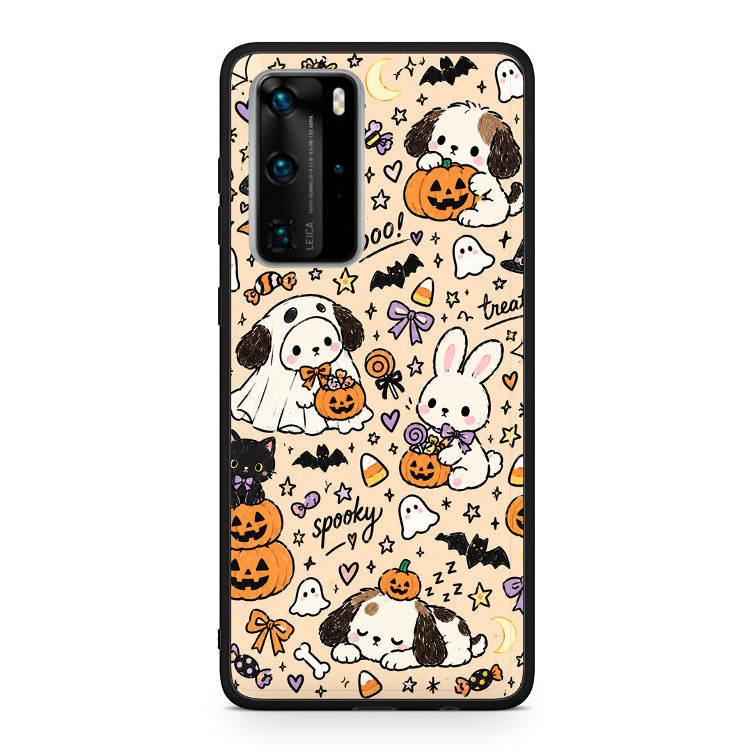 Θήκη Huawei P40 Pro Halloween Puppies and Friends on Cream από τη Smartfits με σχέδιο στο πίσω μέρος και μαύρο περίβλημα | Huawei P40 Pro Halloween Puppies and Friends on Cream case with colorful back and black bezels