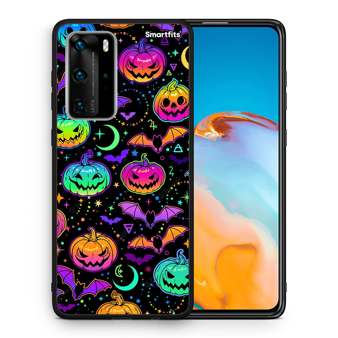 Θήκη Huawei P40 Pro Neon Halloween από τη Smartfits με σχέδιο στο πίσω μέρος και μαύρο περίβλημα | Huawei P40 Pro Neon Halloween case with colorful back and black bezels