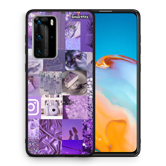 Θήκη Huawei P40 Pro Purple Aesthetic Collage από τη Smartfits με σχέδιο στο πίσω μέρος και μαύρο περίβλημα | Huawei P40 Pro Purple Aesthetic Collage case with colorful back and black bezels