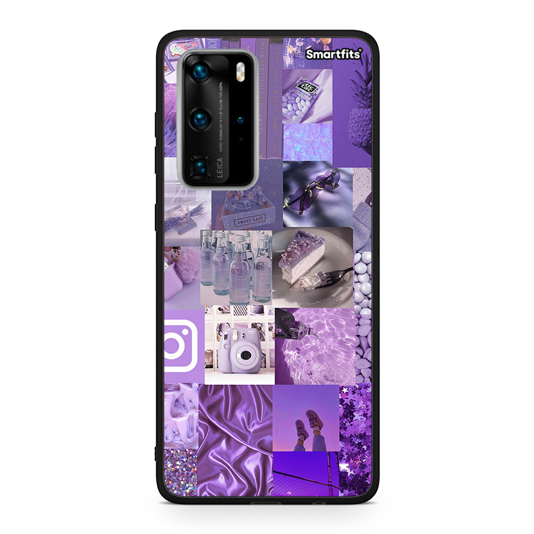 Huawei P40 Pro Purple Aesthetic Collage θήκη από τη Smartfits με σχέδιο στο πίσω μέρος και μαύρο περίβλημα | Smartphone case with colorful back and black bezels by Smartfits