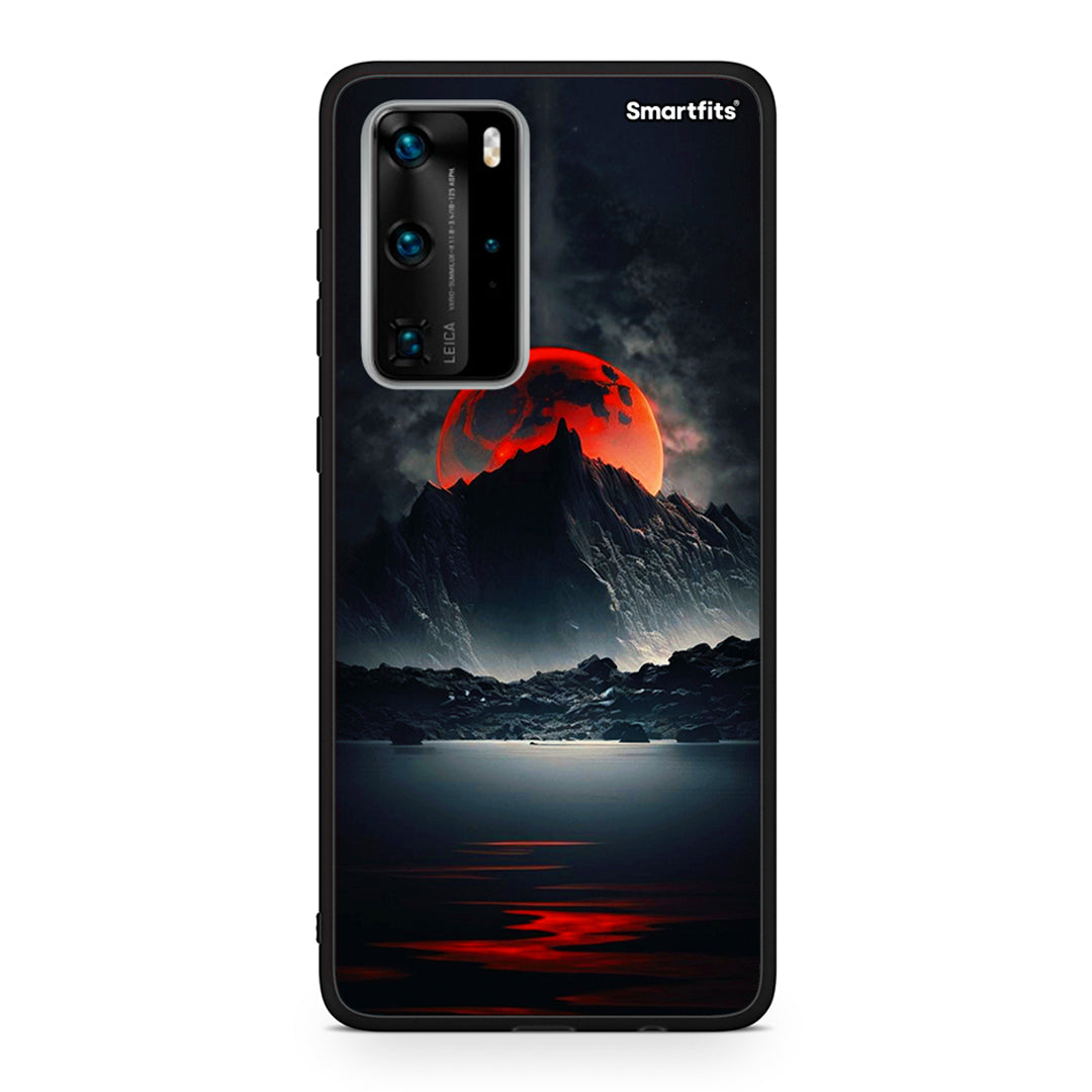 Huawei P40 Pro Red Full Moon θήκη από τη Smartfits με σχέδιο στο πίσω μέρος και μαύρο περίβλημα | Smartphone case with colorful back and black bezels by Smartfits