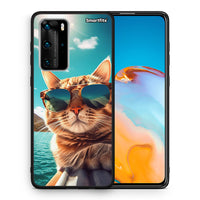 Thumbnail for Θήκη Huawei P40 Pro Summer Cat από τη Smartfits με σχέδιο στο πίσω μέρος και μαύρο περίβλημα | Huawei P40 Pro Summer Cat case with colorful back and black bezels