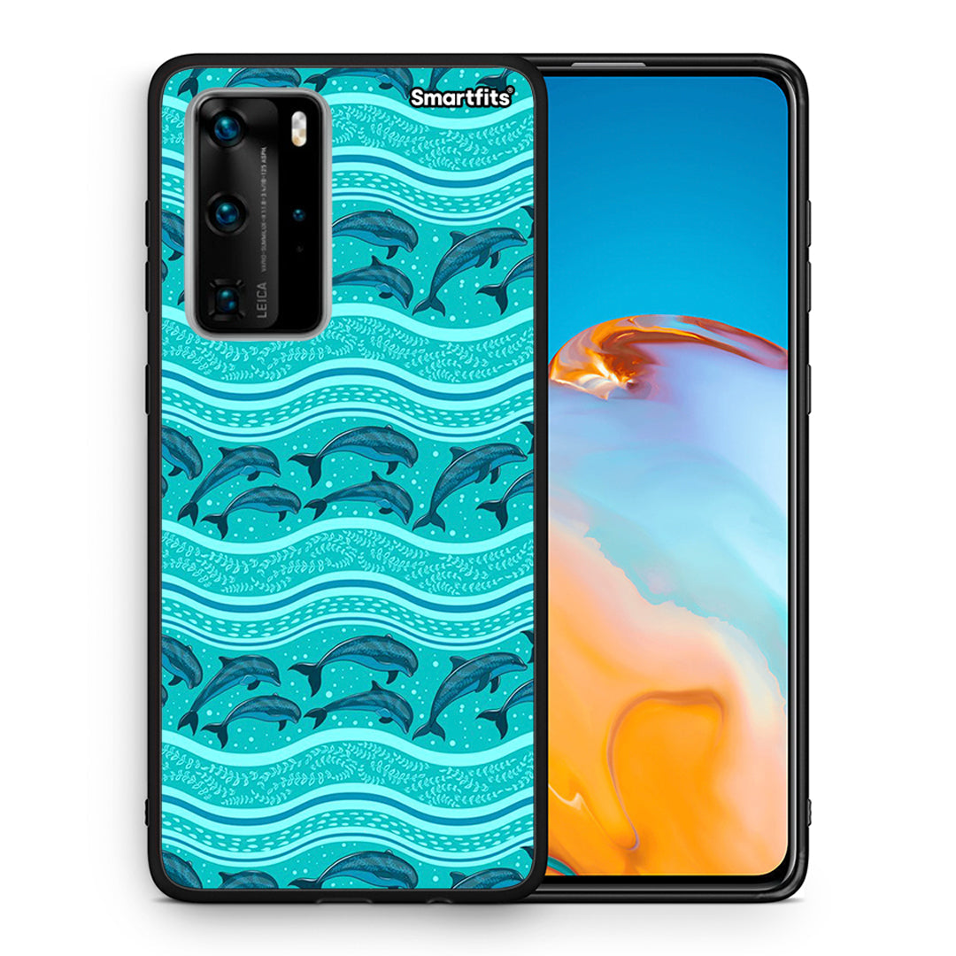 Θήκη Huawei P40 Pro Swimming Dolphins από τη Smartfits με σχέδιο στο πίσω μέρος και μαύρο περίβλημα | Huawei P40 Pro Swimming Dolphins case with colorful back and black bezels