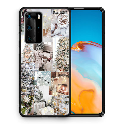 Θήκη Huawei P40 Pro White Christmas από τη Smartfits με σχέδιο στο πίσω μέρος και μαύρο περίβλημα | Huawei P40 Pro White Christmas case with colorful back and black bezels