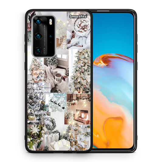 Θήκη Huawei P40 Pro White Christmas από τη Smartfits με σχέδιο στο πίσω μέρος και μαύρο περίβλημα | Huawei P40 Pro White Christmas case with colorful back and black bezels