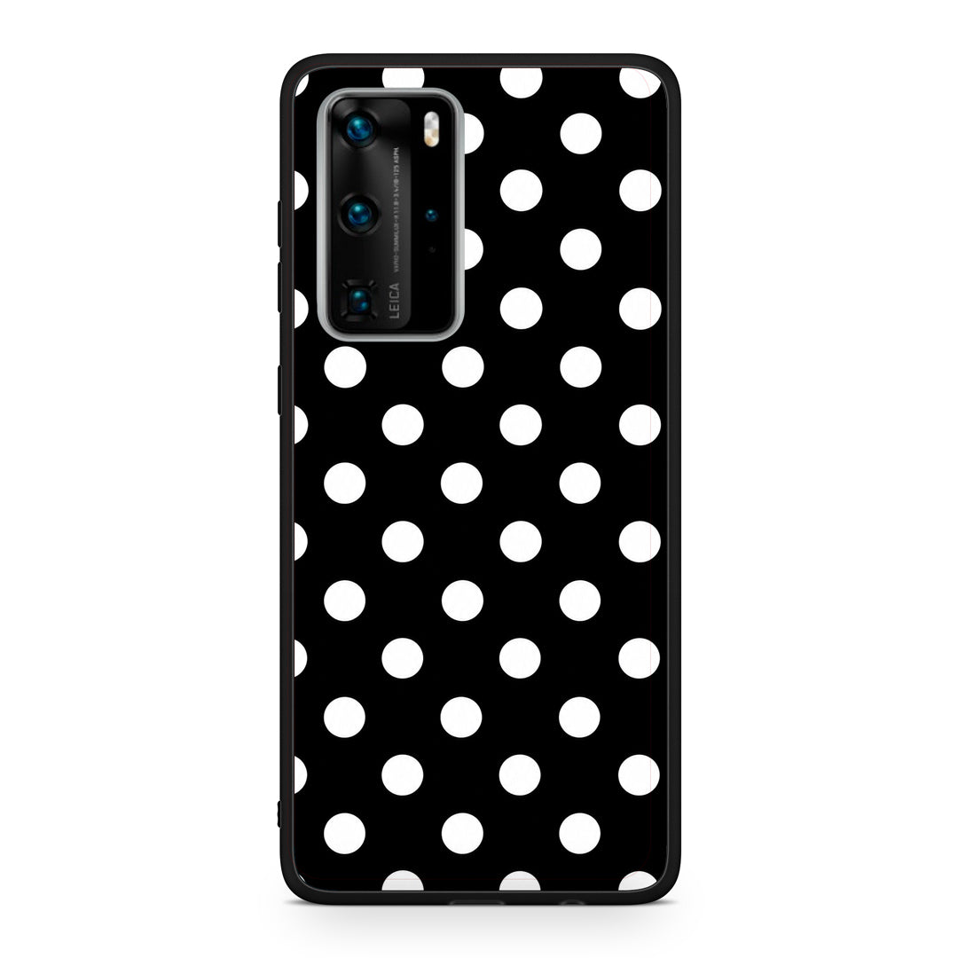 Θήκη Huawei P40 Pro White Polka Dots on Black από τη Smartfits με σχέδιο στο πίσω μέρος και μαύρο περίβλημα | Huawei P40 Pro White Polka Dots on Black case with colorful back and black bezels