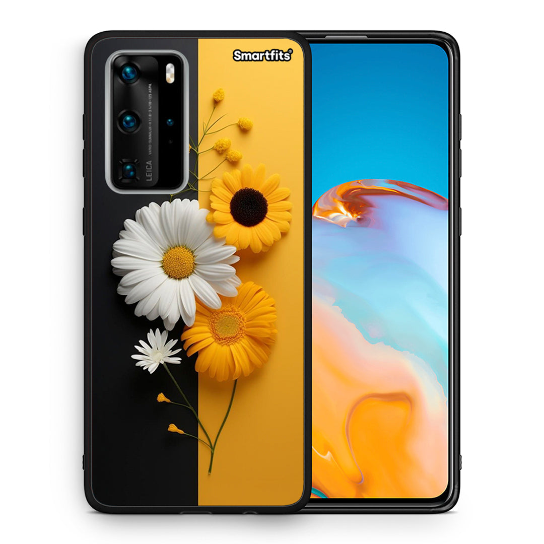 Θήκη Huawei P40 Pro Yellow Daisies από τη Smartfits με σχέδιο στο πίσω μέρος και μαύρο περίβλημα | Huawei P40 Pro Yellow Daisies case with colorful back and black bezels