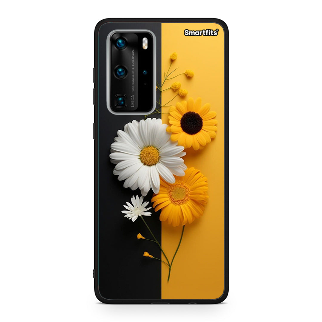 Huawei P40 Pro Yellow Daisies θήκη από τη Smartfits με σχέδιο στο πίσω μέρος και μαύρο περίβλημα | Smartphone case with colorful back and black bezels by Smartfits