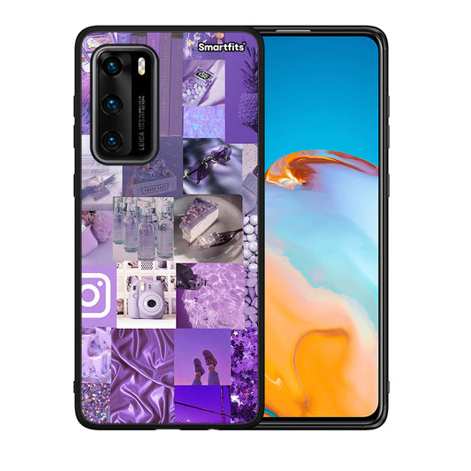 Θήκη Huawei P40 Purple Aesthetic Collage από τη Smartfits με σχέδιο στο πίσω μέρος και μαύρο περίβλημα | Huawei P40 Purple Aesthetic Collage case with colorful back and black bezels