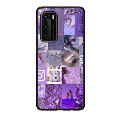 Huawei P40 Purple Aesthetic Collage θήκη από τη Smartfits με σχέδιο στο πίσω μέρος και μαύρο περίβλημα | Smartphone case with colorful back and black bezels by Smartfits