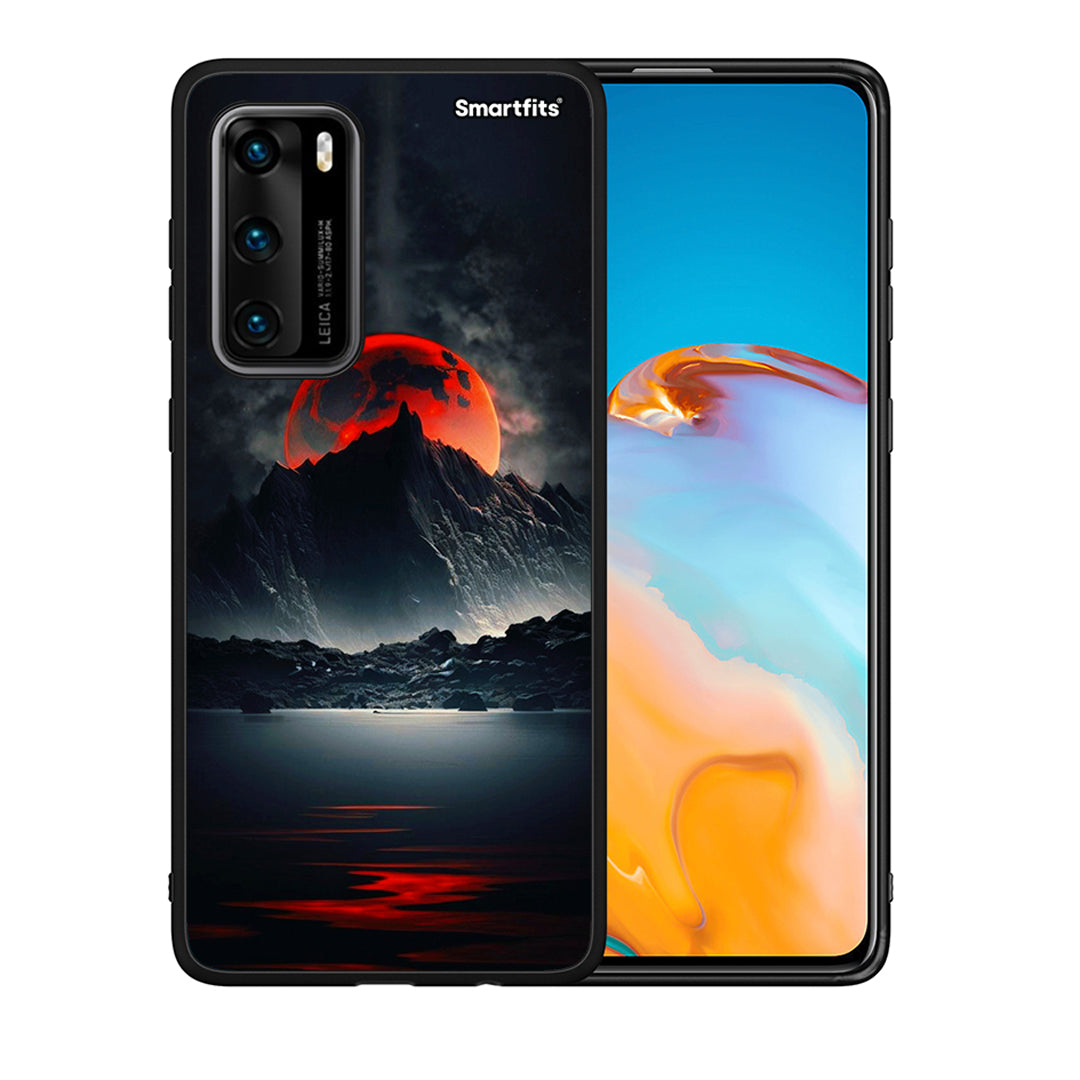 Θήκη Huawei P40 Red Full Moon από τη Smartfits με σχέδιο στο πίσω μέρος και μαύρο περίβλημα | Huawei P40 Red Full Moon case with colorful back and black bezels
