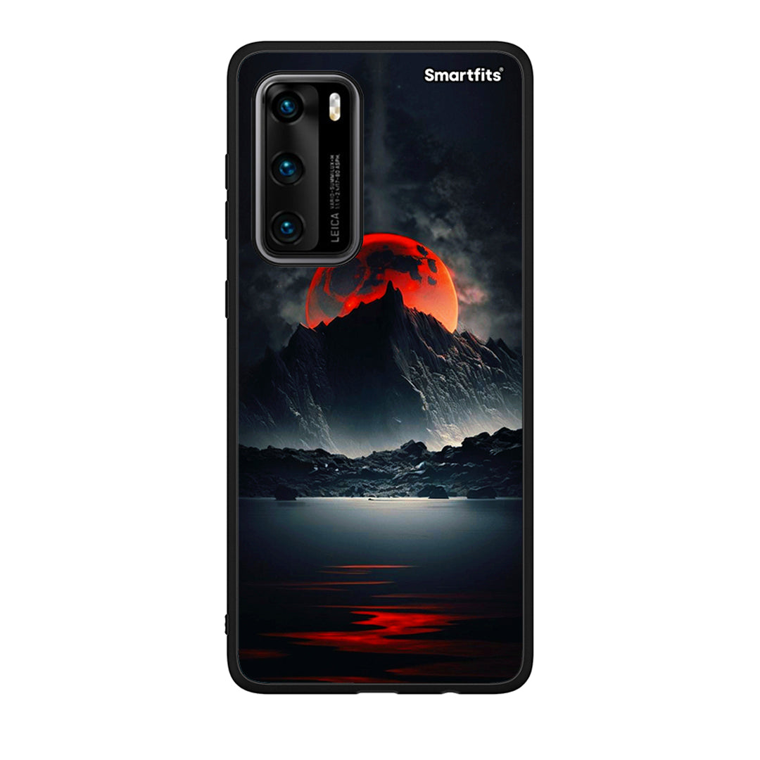 Huawei P40 Red Full Moon θήκη από τη Smartfits με σχέδιο στο πίσω μέρος και μαύρο περίβλημα | Smartphone case with colorful back and black bezels by Smartfits