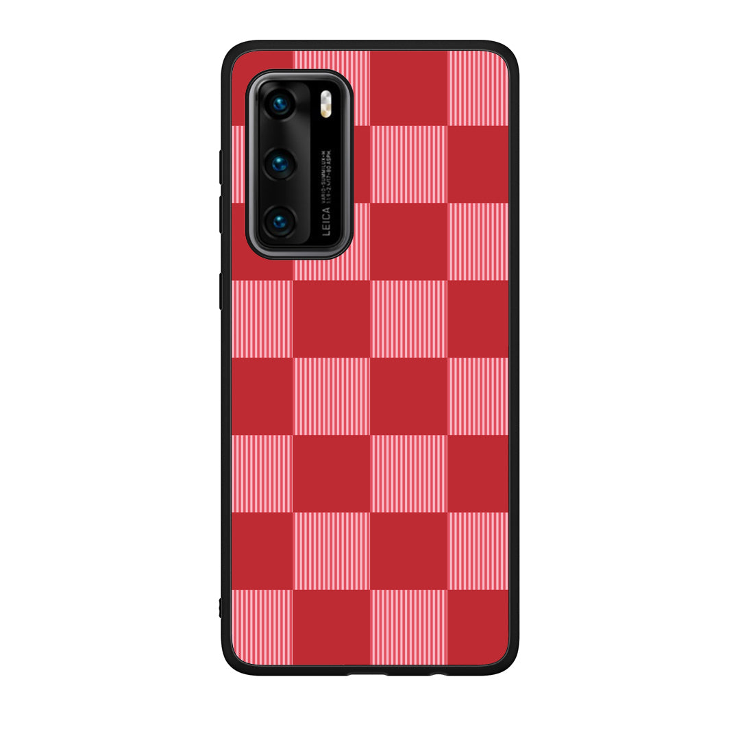 Θήκη Huawei P40 Red and Pink Striped Checks από τη Smartfits με σχέδιο στο πίσω μέρος και μαύρο περίβλημα | Huawei P40 Red and Pink Striped Checks case with colorful back and black bezels