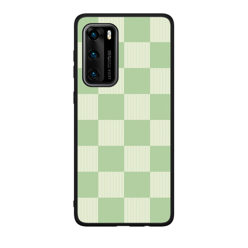 Θήκη Huawei P40 Sage and Cream Striped Checks από τη Smartfits με σχέδιο στο πίσω μέρος και μαύρο περίβλημα | Huawei P40 Sage and Cream Striped Checks case with colorful back and black bezels