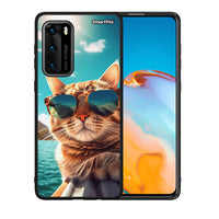 Thumbnail for Θήκη Huawei P40 Summer Cat από τη Smartfits με σχέδιο στο πίσω μέρος και μαύρο περίβλημα | Huawei P40 Summer Cat case with colorful back and black bezels