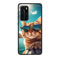 Thumbnail for Huawei P40 Summer Cat θήκη από τη Smartfits με σχέδιο στο πίσω μέρος και μαύρο περίβλημα | Smartphone case with colorful back and black bezels by Smartfits