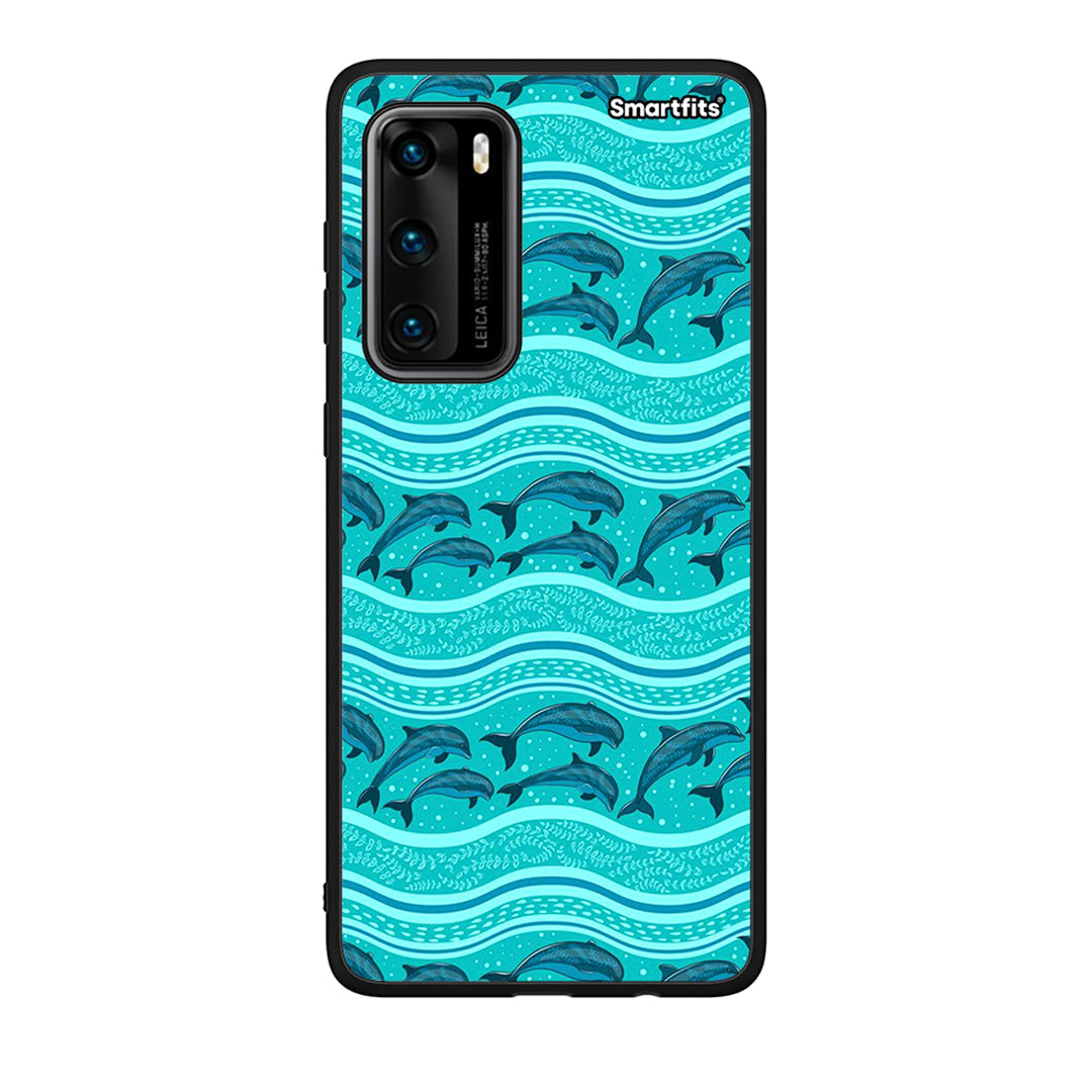 Huawei P40 Swimming Dolphins θήκη από τη Smartfits με σχέδιο στο πίσω μέρος και μαύρο περίβλημα | Smartphone case with colorful back and black bezels by Smartfits