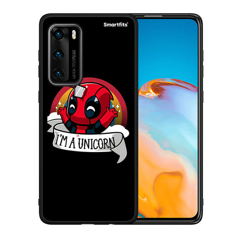 Θήκη Huawei P40 Unicorn Deadpool από τη Smartfits με σχέδιο στο πίσω μέρος και μαύρο περίβλημα | Huawei P40 Unicorn Deadpool case with colorful back and black bezels