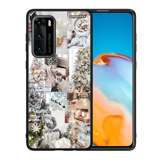 Θήκη Huawei P40 White Christmas από τη Smartfits με σχέδιο στο πίσω μέρος και μαύρο περίβλημα | Huawei P40 White Christmas case with colorful back and black bezels
