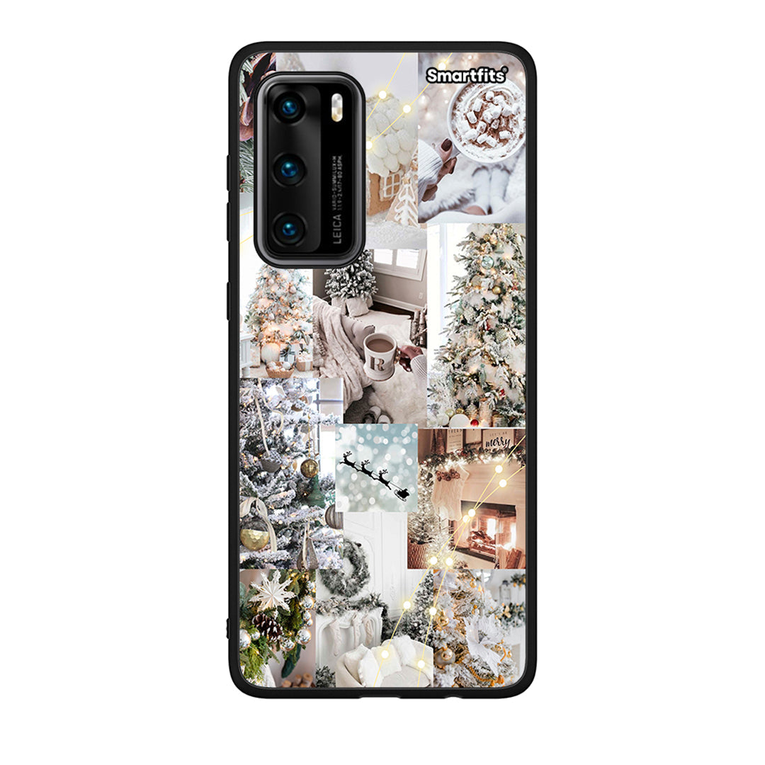 Huawei P40 White Christmas θήκη από τη Smartfits με σχέδιο στο πίσω μέρος και μαύρο περίβλημα | Smartphone case with colorful back and black bezels by Smartfits