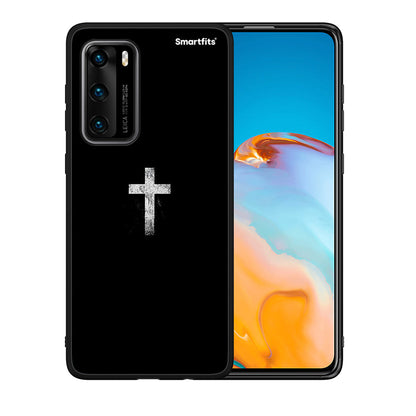Θήκη Huawei P40 White Cross από τη Smartfits με σχέδιο στο πίσω μέρος και μαύρο περίβλημα | Huawei P40 White Cross case with colorful back and black bezels