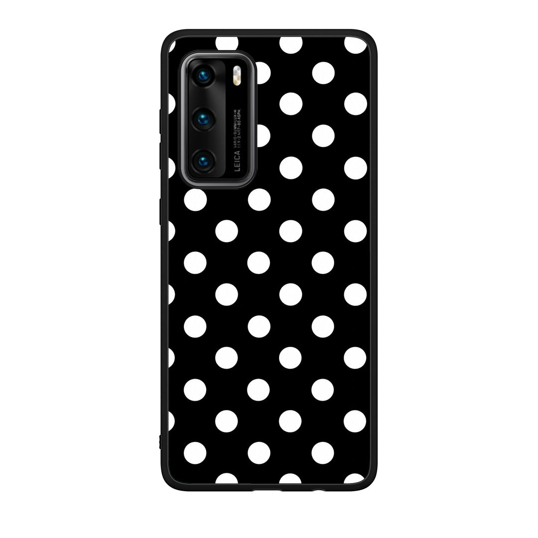 Θήκη Huawei P40 White Polka Dots on Black από τη Smartfits με σχέδιο στο πίσω μέρος και μαύρο περίβλημα | Huawei P40 White Polka Dots on Black case with colorful back and black bezels