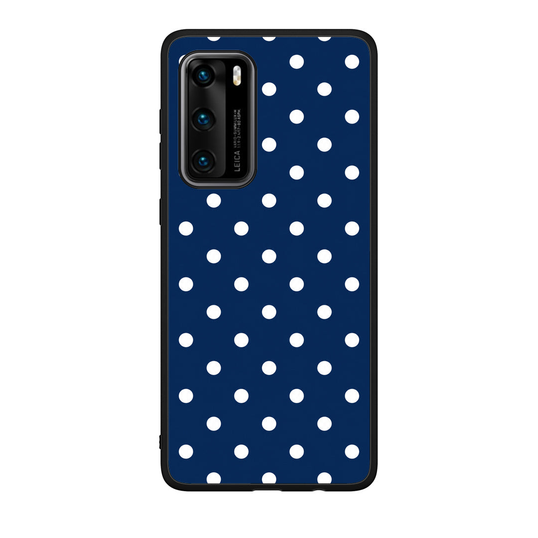 Θήκη Huawei P40 White Small Polka Dots on Navy από τη Smartfits με σχέδιο στο πίσω μέρος και μαύρο περίβλημα | Huawei P40 White Small Polka Dots on Navy case with colorful back and black bezels