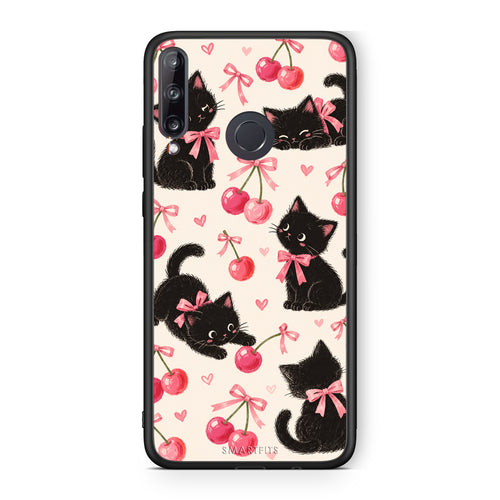 Θήκη Huawei P40 Lite E Black Kittens and Cherries on Cream από τη Smartfits με σχέδιο στο πίσω μέρος και μαύρο περίβλημα | Huawei P40 Lite E Black Kittens and Cherries on Cream case with colorful back and black bezels