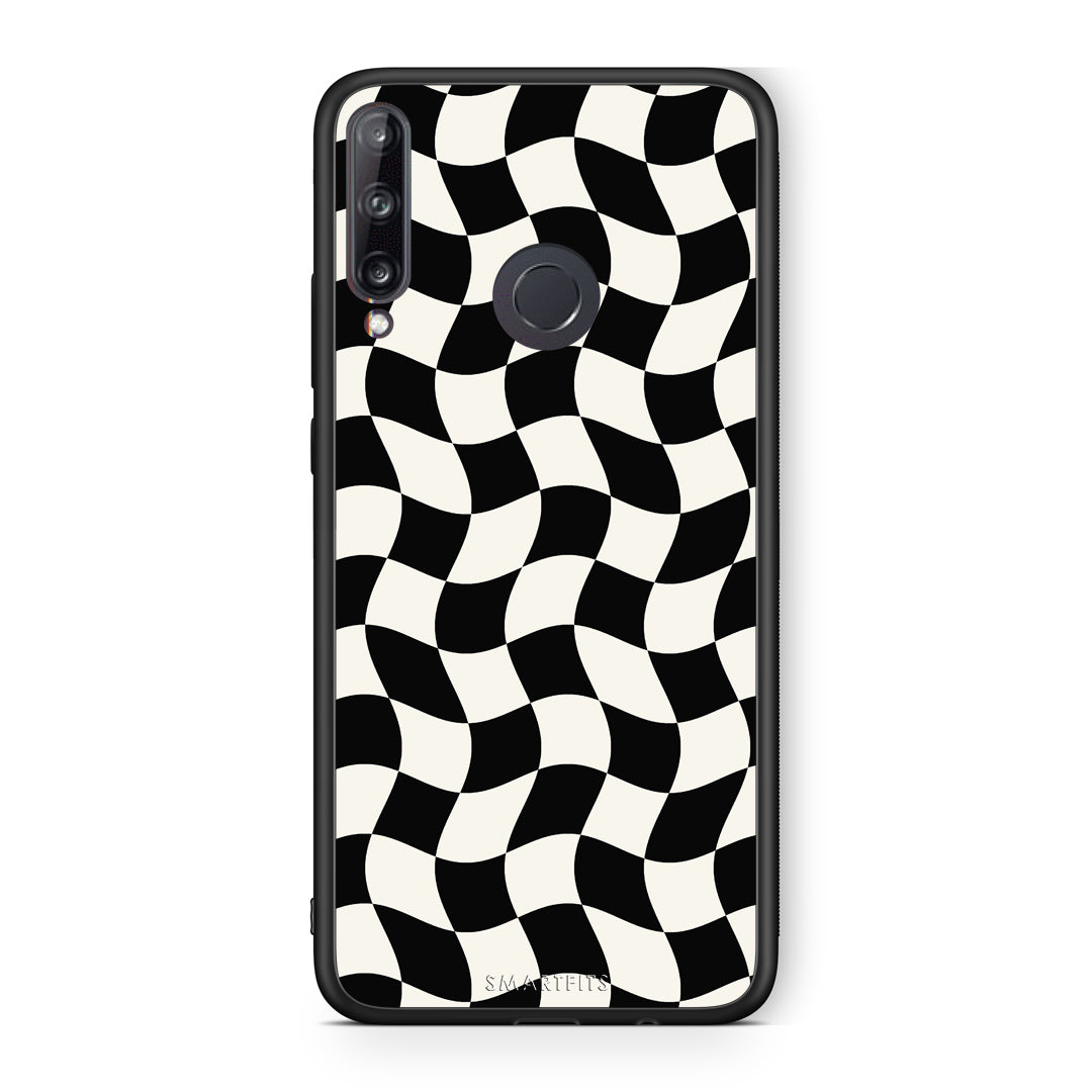 Θήκη Huawei P40 Lite E Black and Cream Wavy Checkerboard από τη Smartfits με σχέδιο στο πίσω μέρος και μαύρο περίβλημα | Huawei P40 Lite E Black and Cream Wavy Checkerboard case with colorful back and black bezels